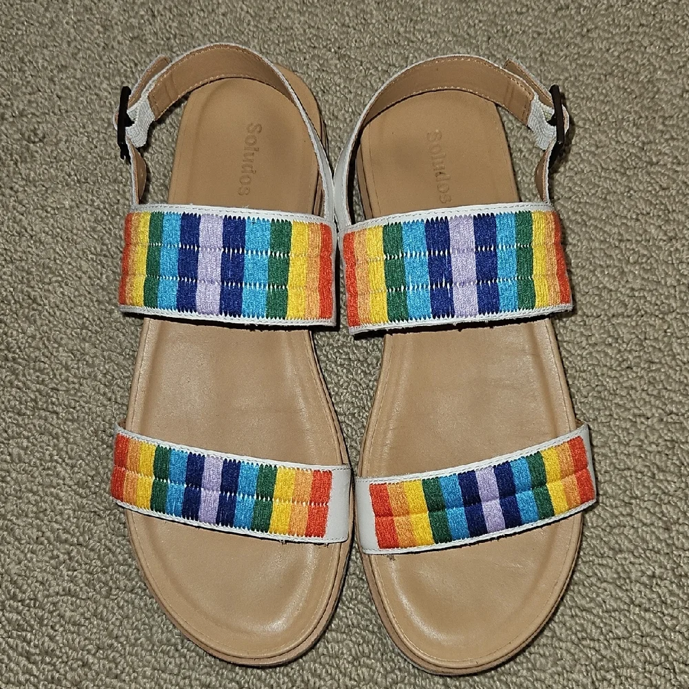 Anthropologie Soludos Sandals with Rainbow Embroidery White Multicolor Size 7.5